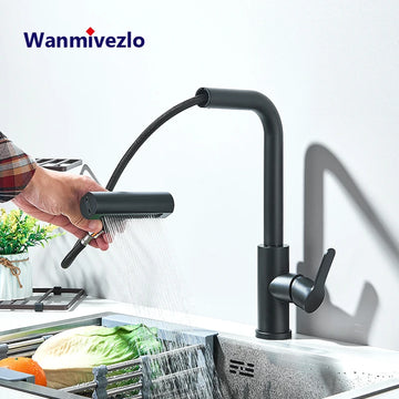 Modern Pull-Out Kitchen Faucet with 360° Swivel & Rainfall Flow