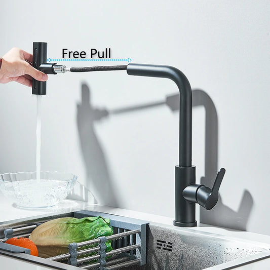 Modern Pull-Out Kitchen Faucet with 360° Swivel & Rainfall Flow