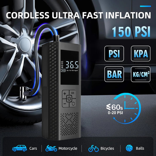 Wireless Electric Tire Inflator 150 PSI – Portable Air Compressor