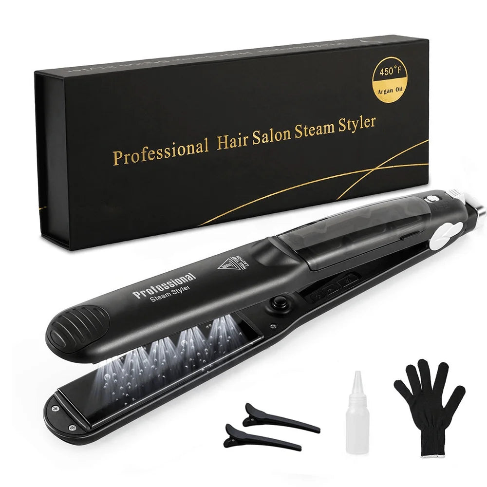 Steam Hair Straightener – Professional Ceramic Vapor Flat Iron (450°F)